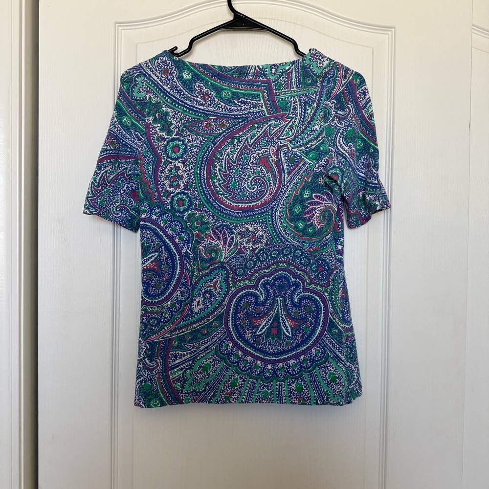 Lauren Ralph Lauren Paisley Print Blue Multi Color Pullover Shirt Artsy Vtg Sm - Picture 2 of 6